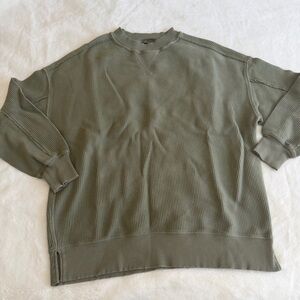 Aerie Crewneck Sweatshirt Oversized Green Ribbed Size XS
